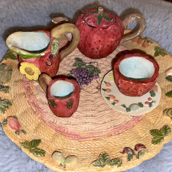 Vintage Albert E Price Miniature Strawberry Tea Set 7 Piece - Picture 3 of 8